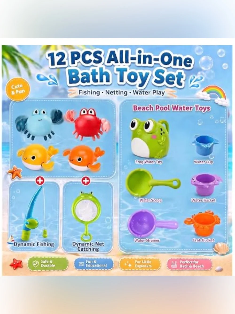BATH TIME TOYS Magnetic Fishing Pole with Swimming Animals